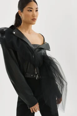 Femme LAMARQUE OBELIA | Veste Moto En Tulle Et Cuir