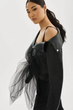 Femme LAMARQUE OBELIA | Veste Moto En Tulle Et Cuir