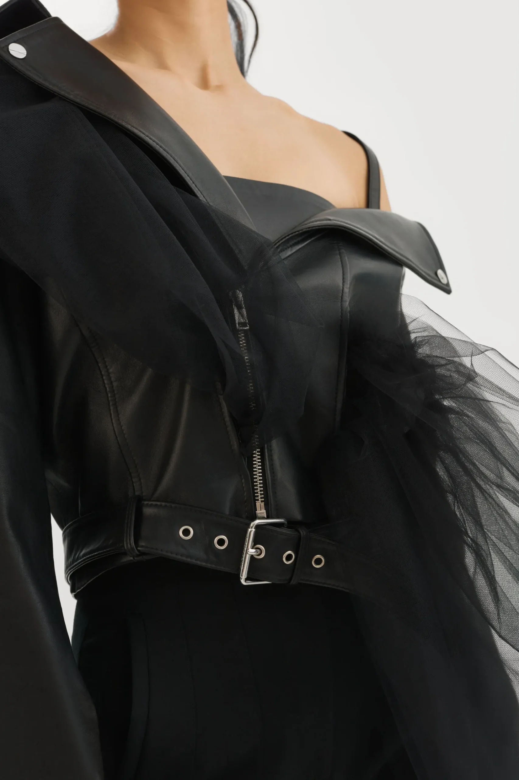 Femme LAMARQUE OBELIA | Veste Moto En Tulle Et Cuir